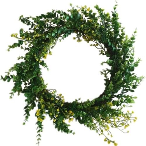 17 Inch Artificial Plastic Green Plants Eucalyptus Twig Base Garland Wreath 2019 Spring Season Decor Easter Door Decoration