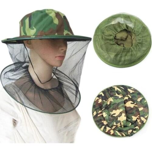 Camouflage Men Fishing Cap Wide Brim Visor Sunshade Hunting Bee Keeping Mesh Hat Insects Mosquito Prevention Neck Head Cover