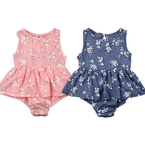 Summer Newborn Infant Baby Girl Cotton Linen Clothes Sleeveless Romper Outfits Casual Baby Girl Floral Rompers