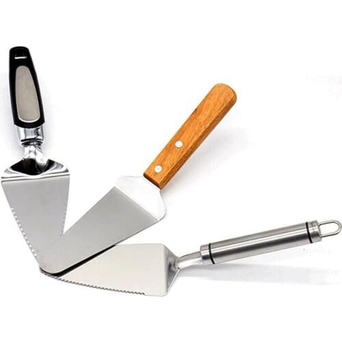 Wood Grip Stainless Steel Cake Pizza Shovel Serrated Edge Cutter Pie Pizza Server Cake Cutter Server Cutter Spatula