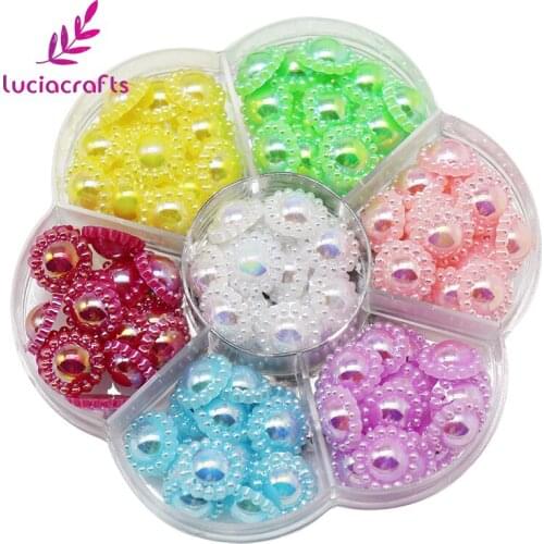 Lucia crafts 1box/lot(20pcs/color) 10/12mm ABS Imitation Pearl Flatback Flower Beads DIY Scrapbooking Decoration F1016