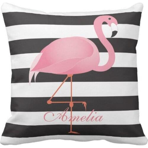 Fashion Peronalised Flamingo Cushion Cover Black White Stripes Flamingo Throw Pillow Case Creative Custom Girl Gifts Decor 18"