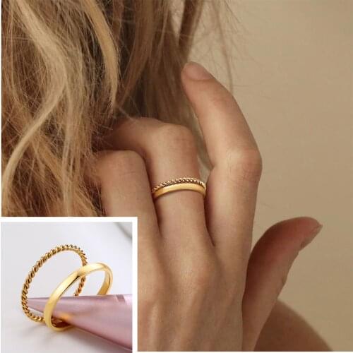 Set of 2 Stacking Ring for WomenStainless Steel 2mm Thin Gold Filled Dome Shap Minimalist Jewelry