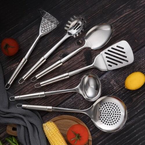Cookware 6Pieces Set Stainless Steel Spatula Spoon Masher Skimmer Shovel Meat Fork Peeler Non Stick Tools Kitchen Utensils Gifts