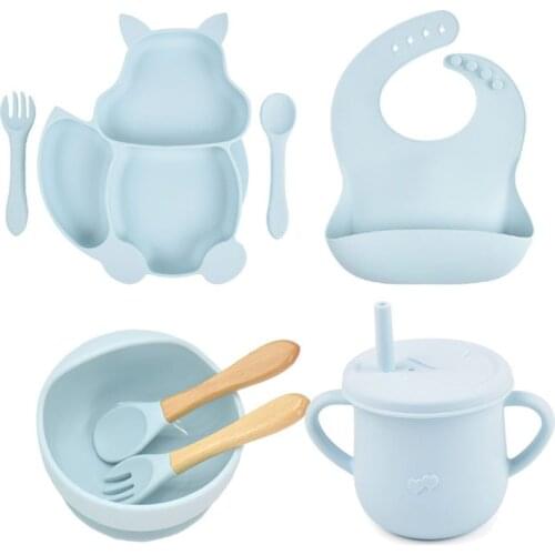 3PCS Silicone Baby Plates Set Suction Bowl With Spoon Waterproof Baby Silicone Bibs for Children Sucker bowl Kids Tableware Dish