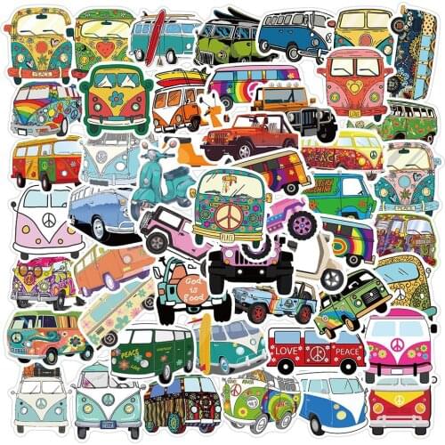 50pcs Hip-hop Style Outdoor Travel Bus Graffiti Sticker Gift For Stationery Luggage Laptop Bike Snowboard Waterproof Stickers