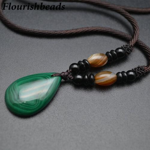 Natural Malachite Stone Free From Impurities Gemstone Water Drop Annual Circle Pendant Agate Chains Necklace Vintage Jewlery