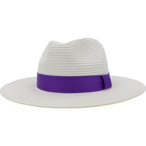 HanXi New White Straw Hats Women Men Jazz Sun Hat Outdoors On Vacation Sunscreen Will Eaves Beach Hat