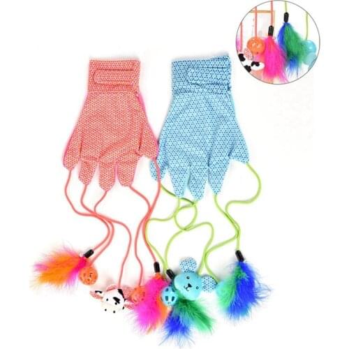 New Funny Interactive Cat Glove Chew Toy Kitten Cartoon Glove with Bell Balls Feather Pet Puzzle Toys Pets Products