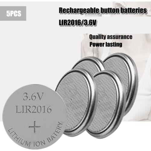 New! 5pcs/lot LIR2016 3.6V Li-on Rechargeable Button Coin Cell Battery Can Replace CR2016 for watches