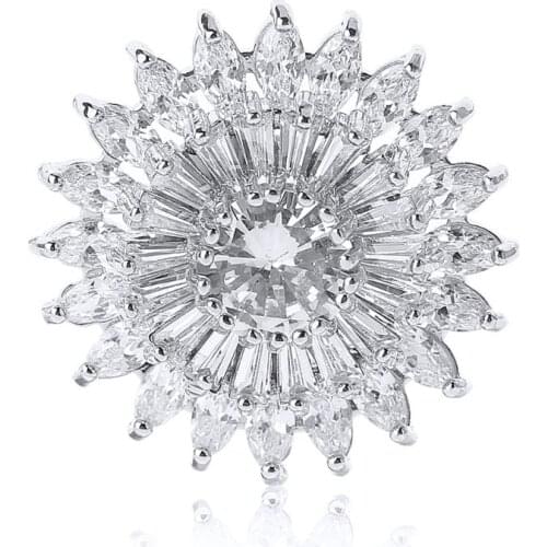 New 1Pc 25mm Glitter Zircon Triple Layer Sunflower Shape Decorative Buttons With Metal Loop Shank Hole Sewing Clip Buckle DIY