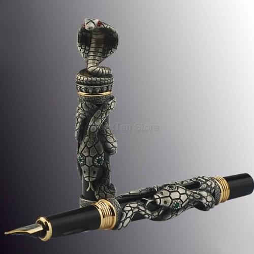 Jinhao Ancient Snake Fountain Pen Gray Cobra 3D Pattern Texture Relief Sculpture Technology Great Collection Gift Pen