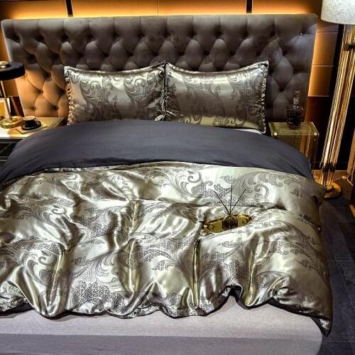 Luxury Jacquard Duvet Cover Set Soft Satin Silky Bedding Quilt Case Pillowcase Set With Zipper Seal, King Queen Full Single