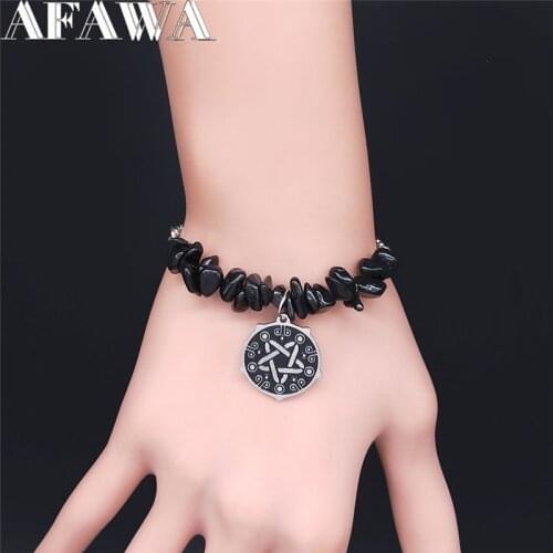 Satan Inverted Pentagram Stainless Steel Bracelets Charm Women Silver Color Bracelet Jewelry pulseira feminina 2021 B1880S02