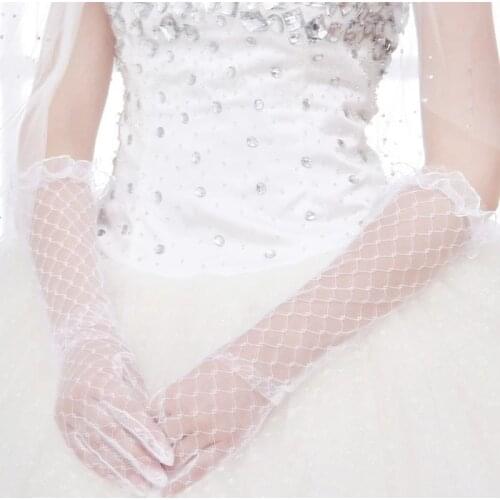 Bridal Lace Gloves Wedding Gloves White Translucent Gauze Woman Gloves Summer Sun Protection Ladies Fingered Gloves Accessories