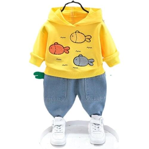 Spring And Autumn Childrens Clothing Set 2021 New Boys And Girls Cartoon Hooded Sweater Casual Two-piece Set 0-5Y