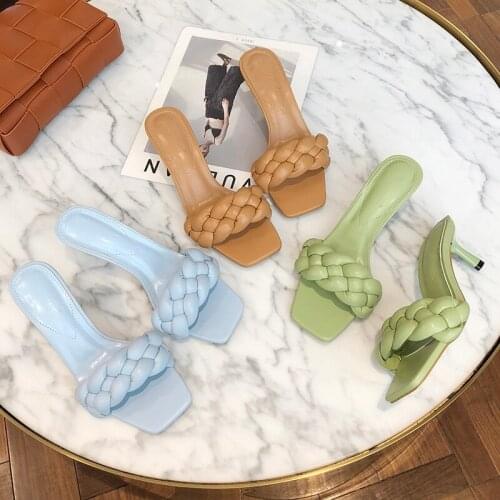 Women Sandals Slippers Open Toe Weave Slides Open Toe Solid Color Elegant Ladies Women Slides Party Pumps Slip On Slippers