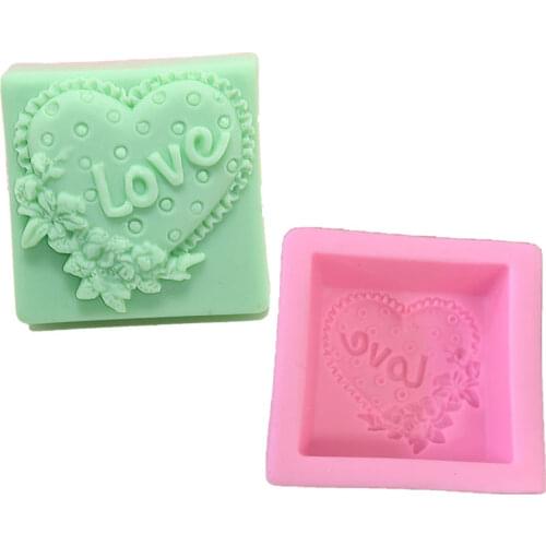 1Pcs 3D Square Soap Moulds Love Heart Design Silicone Mold DIY Silicone Mold for Soap Making