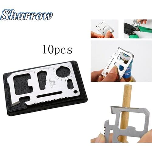 10pcs Multi Camping Survival knife Multi-function Credit Card Pocket With Sheath Sawtooth Wrench Screwdriver Bottle Opener