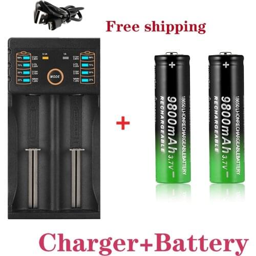 100% New 18650 battery 3.7V 9800mAh rechargeable li-Ion battery with charger for Led flashlight batery litio battery+1 Charger