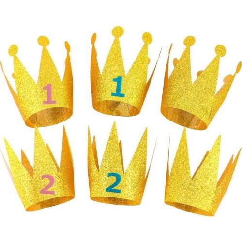 12pcs Birthday Party Decoration Film Glitter Hat Prince Princess Crown Birthday Paper Topper Baby Shower Wedding Supplies DGU46