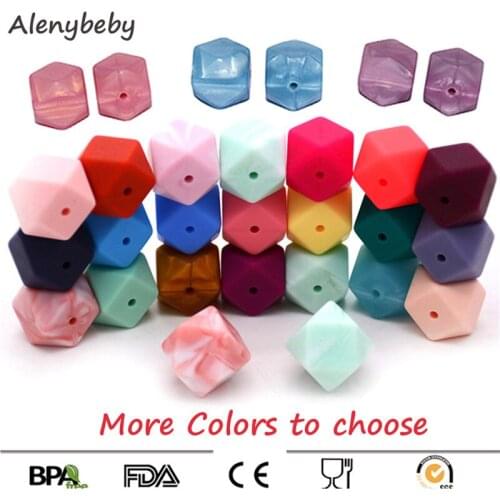 15pc 14mm Hexagon Silicone Beads Teething Baby Teether DIY Nursing Chew Toy Baby Shower Gift Necklace Ring Pacifier Chain
