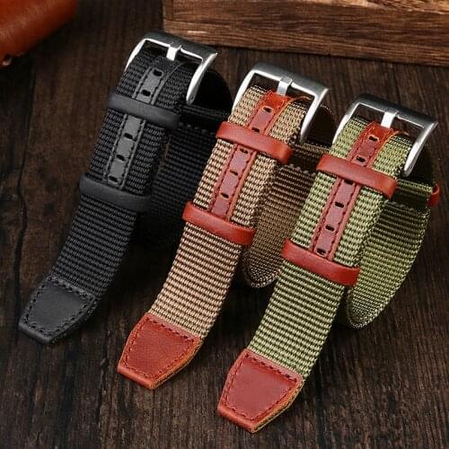20mm 22mm Seat Belt Leather Nylon NATO Zulu Strap Heavy Duty Military Watch Band Replacement Watch Bracelet for Seiko James Bond
