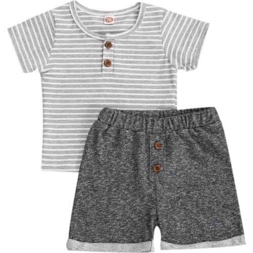 2020 Casual Summer Baby Boy Girl Clothes Striped Print Short Sleeve T-shirt Top+Shorts 2pcs Cotton Outfits Kids Set