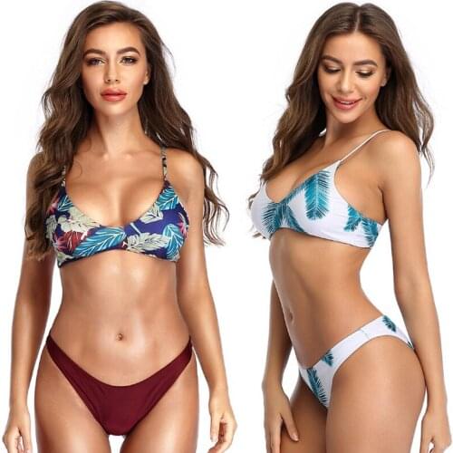 2021 New Fashion Ladies Printed Swimsuit Sexy Tight Backless High Elastic Split Swimsuit Swimsuit Bikini Suit