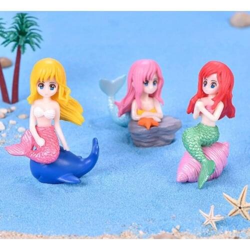 4PCS Cartoon Shell Mermaid Figurine Crafts Micro Landscape Decoration Accessories Mini Fairy Garden Miniatures for Aquarium
