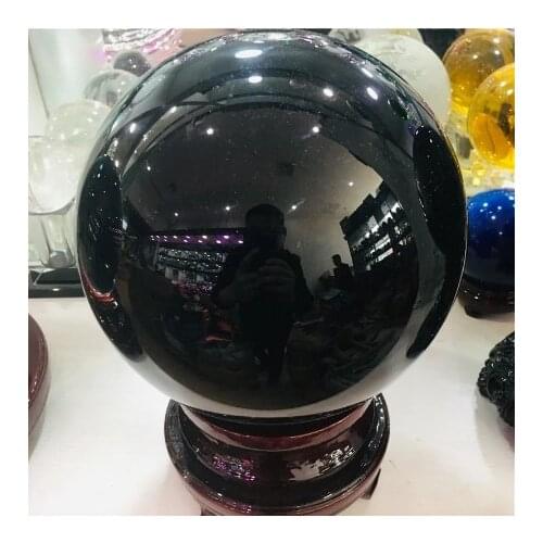 50-200mm Natural Black Obsidian Sphere Large Crystal Ball Healing Stone+Pedestal