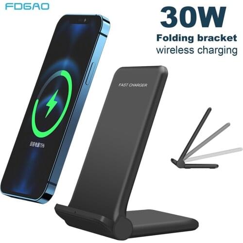 Foldable 30W Wireless Charger Stand Qi Fast Charging Dock Station For iPhone 12 11 Pro XS XR X 8 Airpods Pro Samsung S21 S20 S10