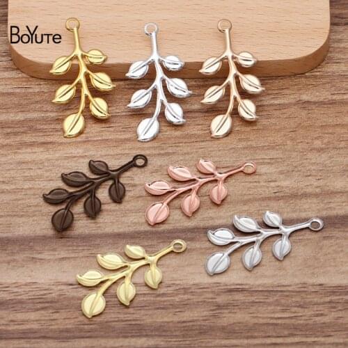 BoYuTe 100Pcs 7 Colors 19*37MM European Branch Leaf Charms Wholesale Brass Material Vintage Style DIY Jewelry Pendant Charms