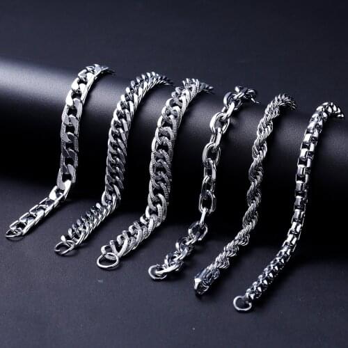RINHOO 6-10mm Punk Men Bracelet Stainless Steel Mens Curb Cuban Chain Link Bracelet Wristband Bangle Jewelry Gift