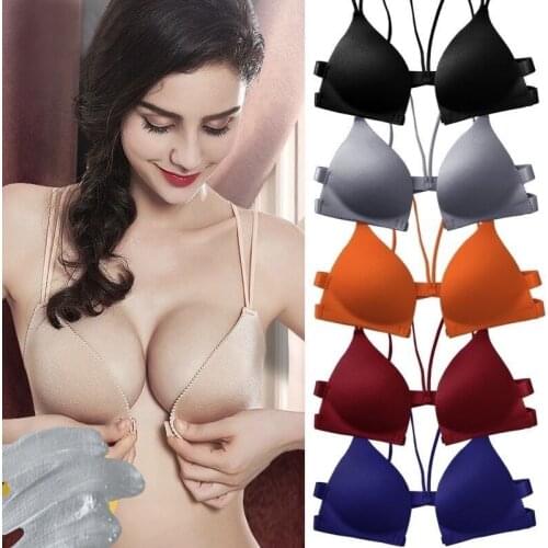 Women Back Beautify Ladies Front Closure Wire Free Fashion Bra Sexy Padded Lingerie Bralette Gather Push Up Seamless Bra Female