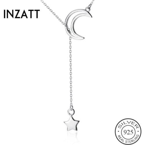 INZATT Real 925 Sterling Silver Hollow Moon Star Choker Necklace For Fashion Women Wedding Party Fine Jewelry Accessories Gift