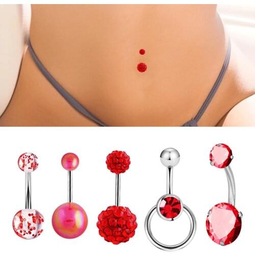 5Pcs/Set Crystal Belly Button Ring 14G Heart Belly Piercing Flower Navel Piercing Sexy Navel Bar Cute Belly Ring