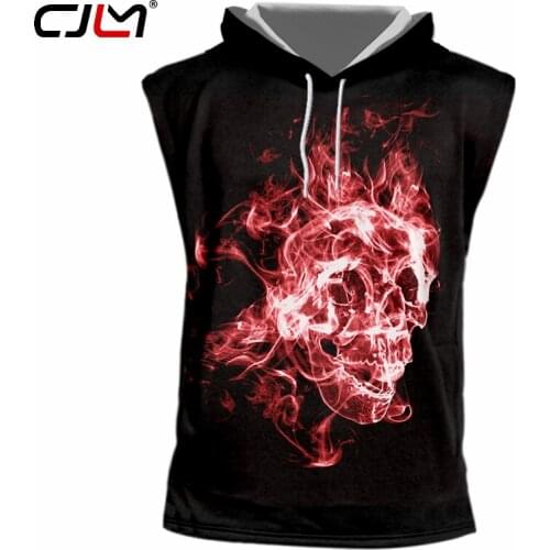 CJLM Black Casual High Street Rock Man Hooded Tank Top Mens 3D Full Printed Hoodies Vest New Flame Skulls Hip Hop TankTop