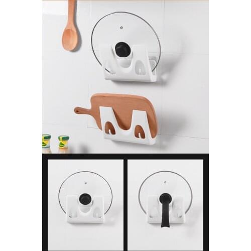 Multi-function Punch-free Seamless Wall-mounted with Double Hook Pot Rack With Water Tray Lid Rack Pan Pot Rack Cover XB 062