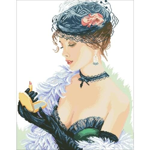 Lady with Lipstick cross stitch package sexy beauty women 18ct 14ct 11ct cloth cotton thread embroidery DIY handmade needlework