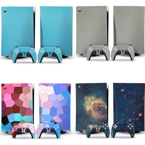 Glaxy Sticker For PS5 Console Disk Edition Carbon Fiber Skin Decal Cover for PlayStation 5 Console and 2 Controllers