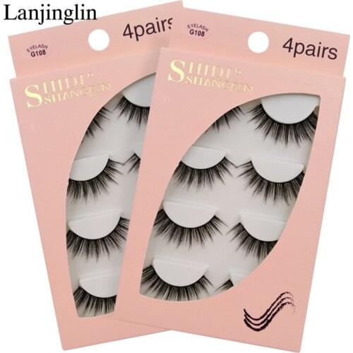 LANJINGLIN 4 pairs handmade mink eyelashes makeup natural false eyelash extension 3d mink lashes fake lash cilis G108