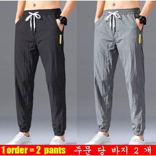 2021 New Mens Fashion Trousers Summer Ice Silk Quick-drying Pants Elastic Waist Leisure Sport Outdoor Pants Big Size Pantalones