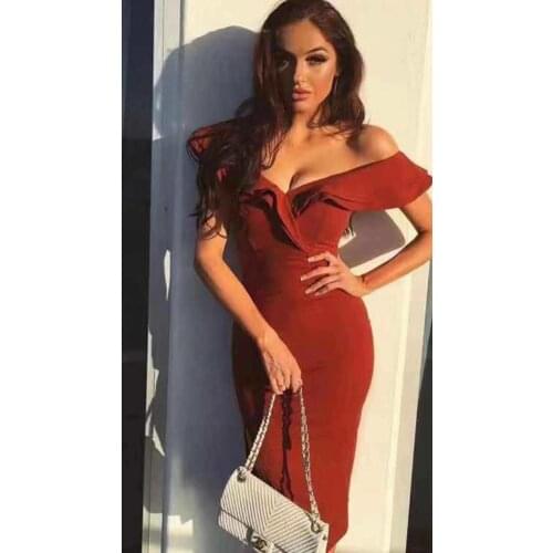 New Arrival Off Shoulder Red V Neck Sexy Mini Bandage Dress Fashion Celerity Bodycon Dress Vintage Vestios Bandagem