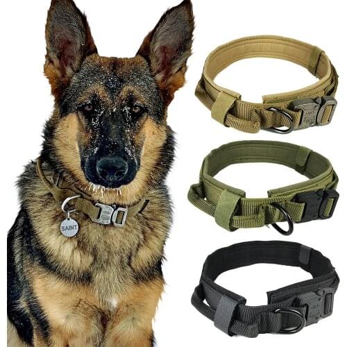 Dog Collar Military Tactical Dog Collars Control Handle Training Pet Cat Dog Collar Nylon Pet Products Accessories Adjustable