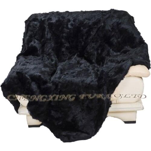 CX-D-81 218x218cm Black Real Rabbit Fur Patchwork Custom Bed Setting