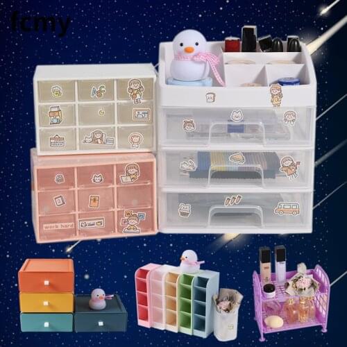 Kawaii Large Capacity Transparent Drawer Type Desktop Organizer Desk Storage Box Pen Holder School Cute Office Stationery