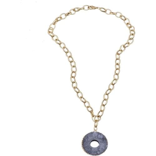 RH Fashion Bohemian Jewelry Accessory Links Round Druzy Pendant Necklace Gift Dropship