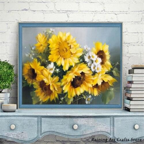 Diy Diamond Painting Sunflower Cross Stitch Full Round Square Drill Rhinestone Embroidery Needlework Mosaic Pictures Home Decor