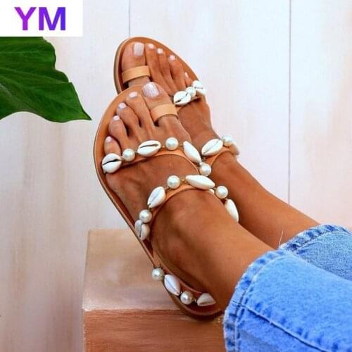 Women Sandals Pineapple Pearl Flat Toe Bohemian Transparent Pearls Beach Slipper Ladies Shoes Sandalias De Mujer Zapatillas Casa